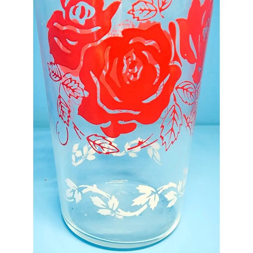 Vintage Red Rose 8 oz Drinking Glass 4 3/4